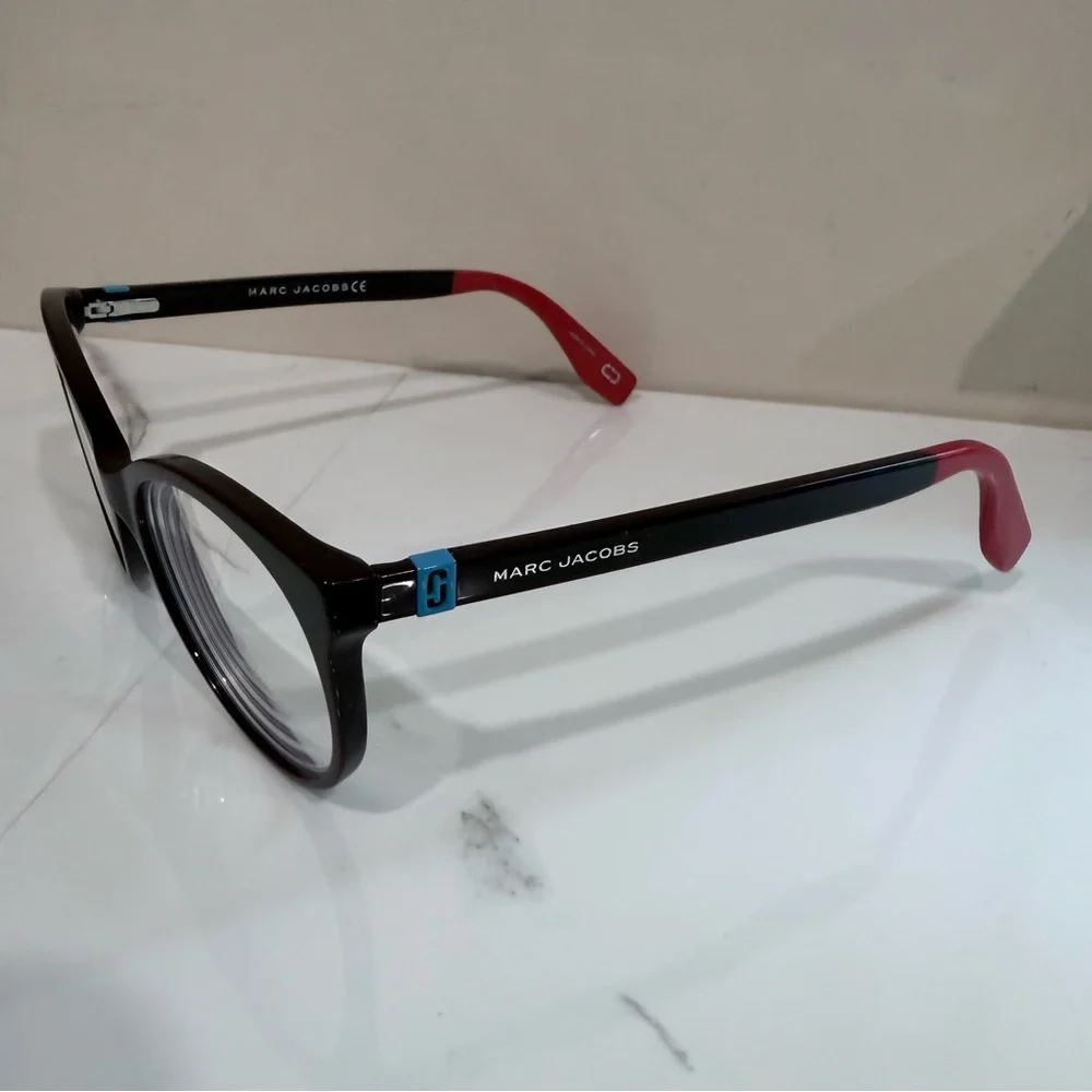 🔥Marc Jacobs Women’s Black Eyeglass Frames with Red Temples and Blue Accents EC🔥